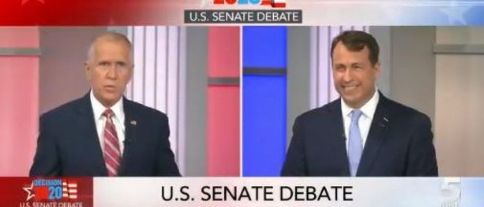 North Carolina Democratic Senate Candidate Appears To Stifle A Laugh When Thom Tillis Mentions Police Officers Shot In LA