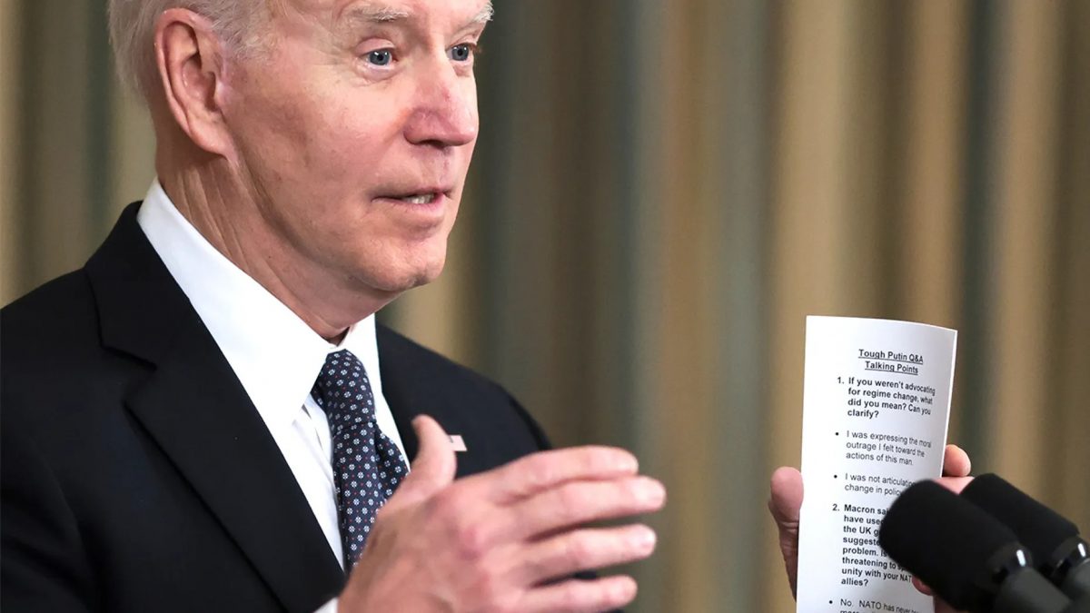 PHOTOS: Biden caught using cue cards in trying to paper over Ukraine gaffe about ousting Putin